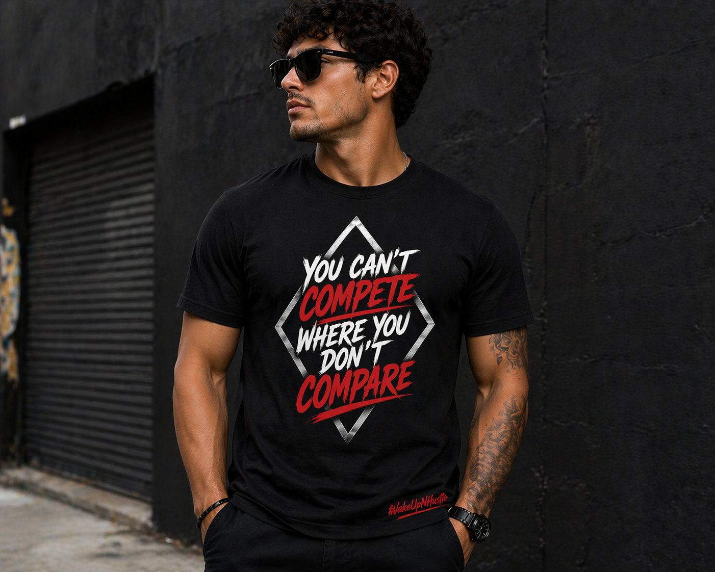 YOU CAN’T COMPETE TEE – #WakeUpNHustle Edition ⚡