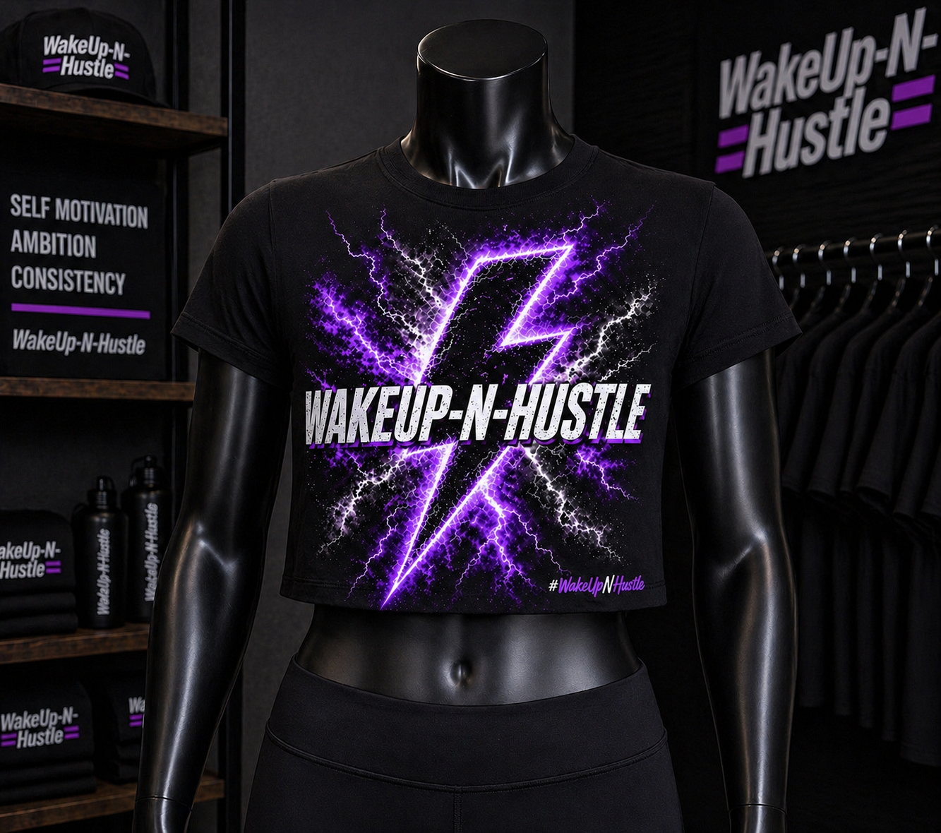 WakeUp-N-Hustle - Lady’s Lightning Crop Top / Tee